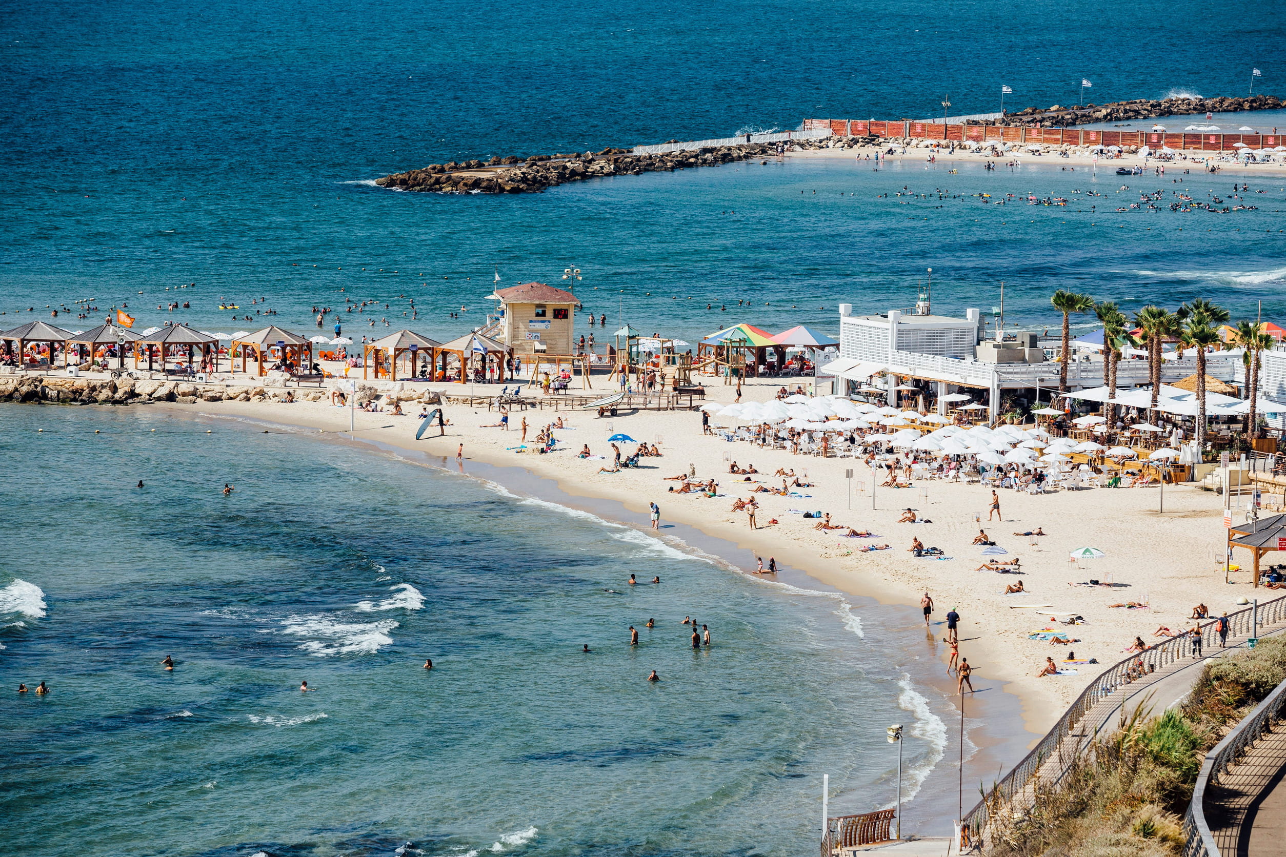 Aerial view of the Tel Aviv coastline in the summer season