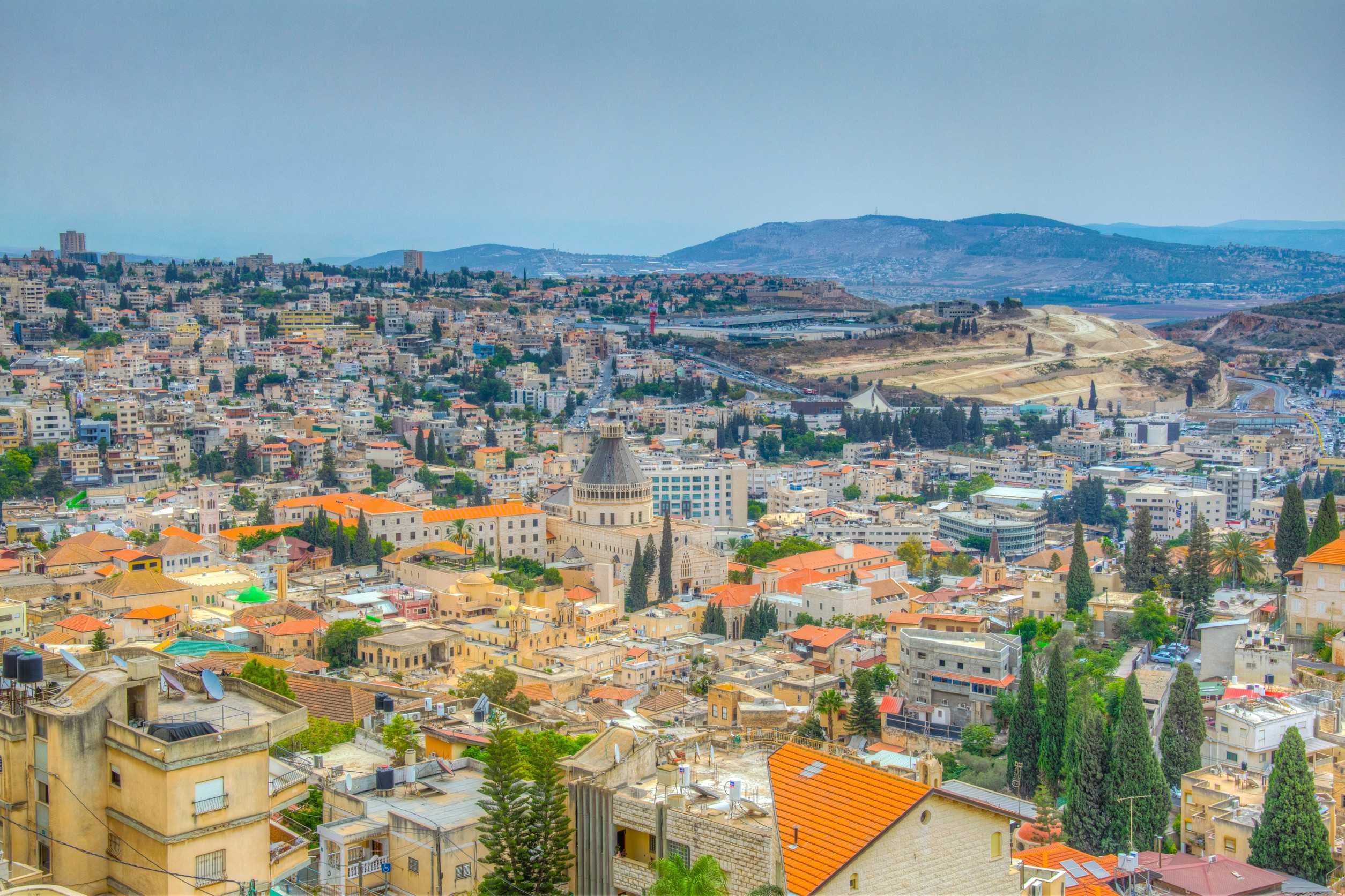 Cityscape Of Nazareth With Basilica Of The Annunciation Israel