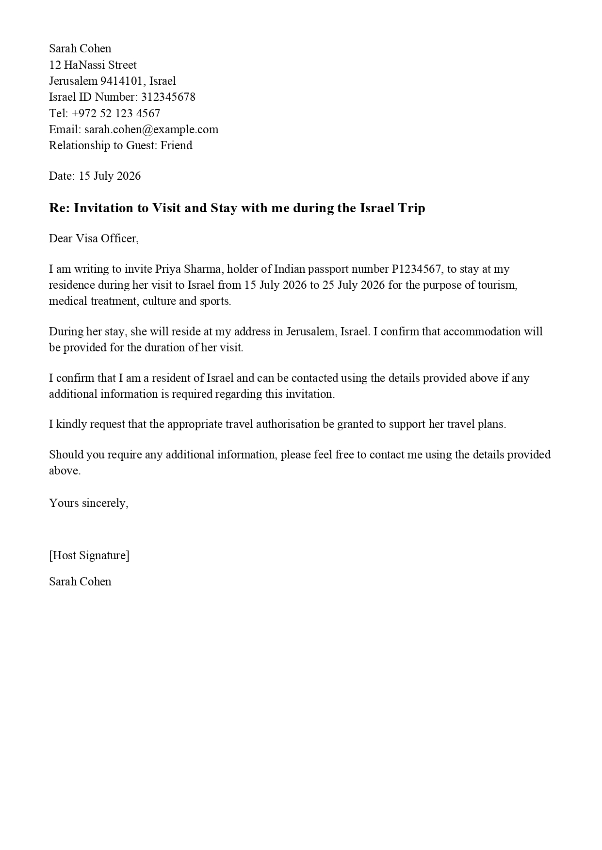 Israel eVisa B2 Host Invitation Letter Requirement