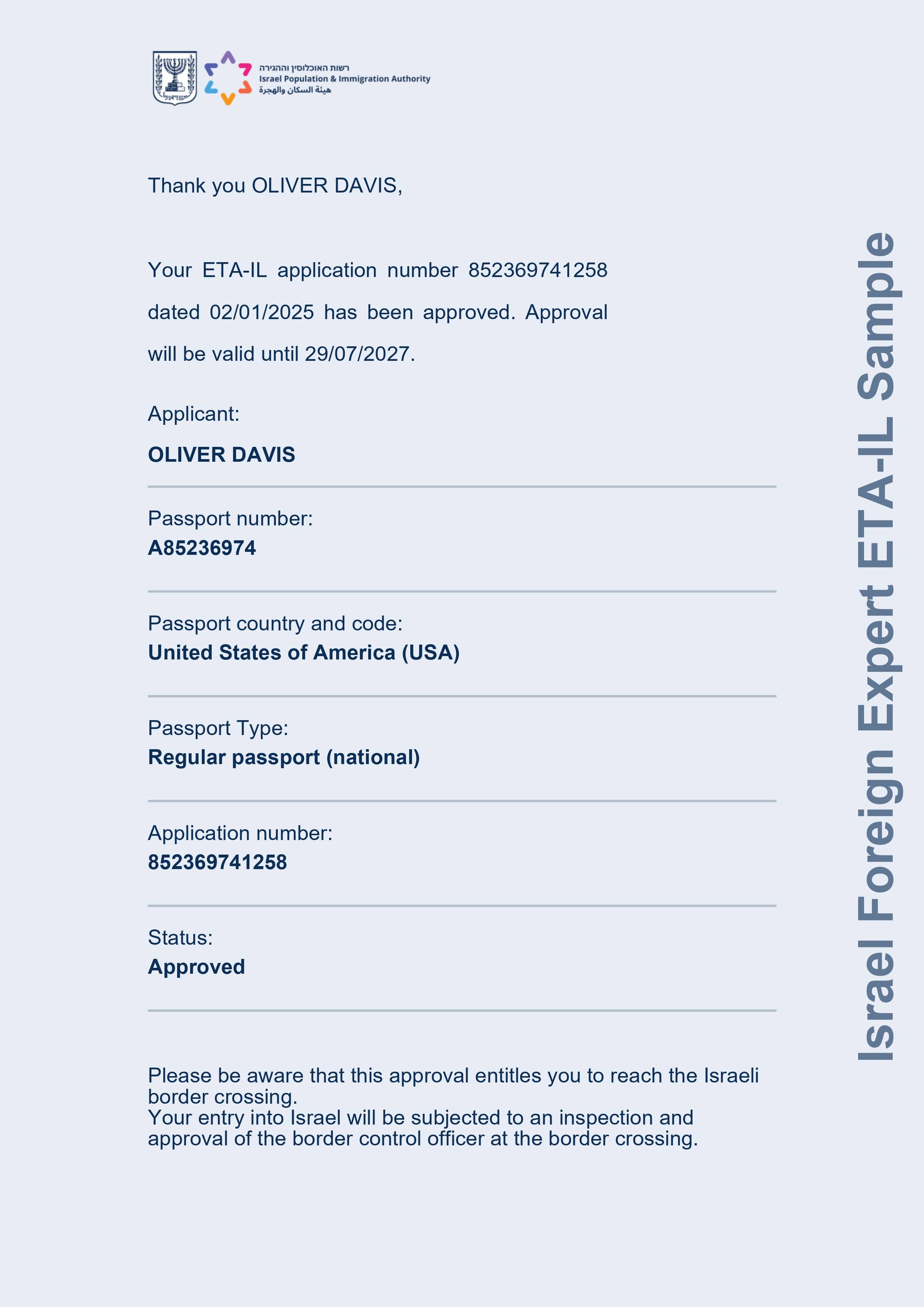Israel Foreign Export ETA-IL