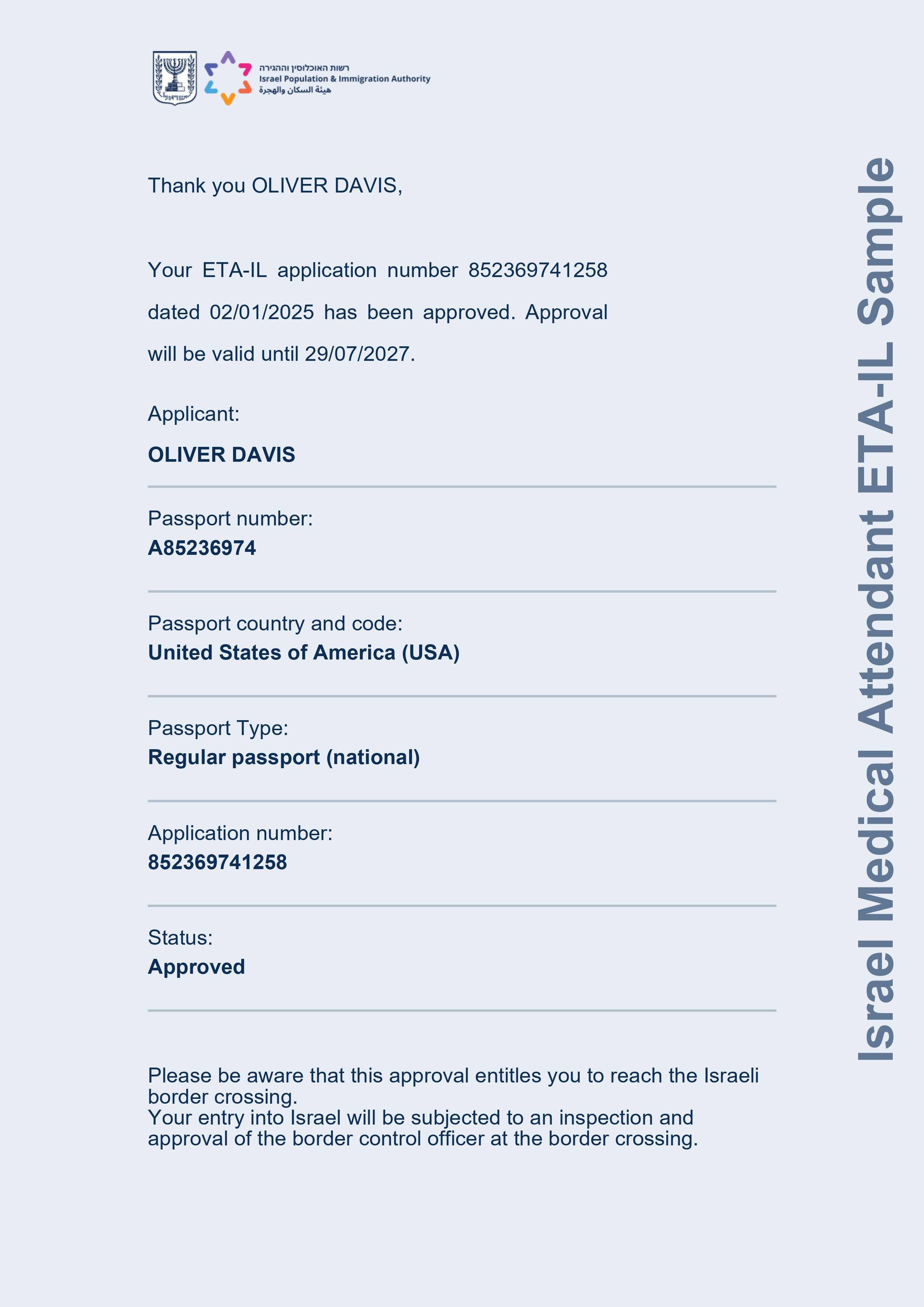 Israel Medical Attendant ETA-IL