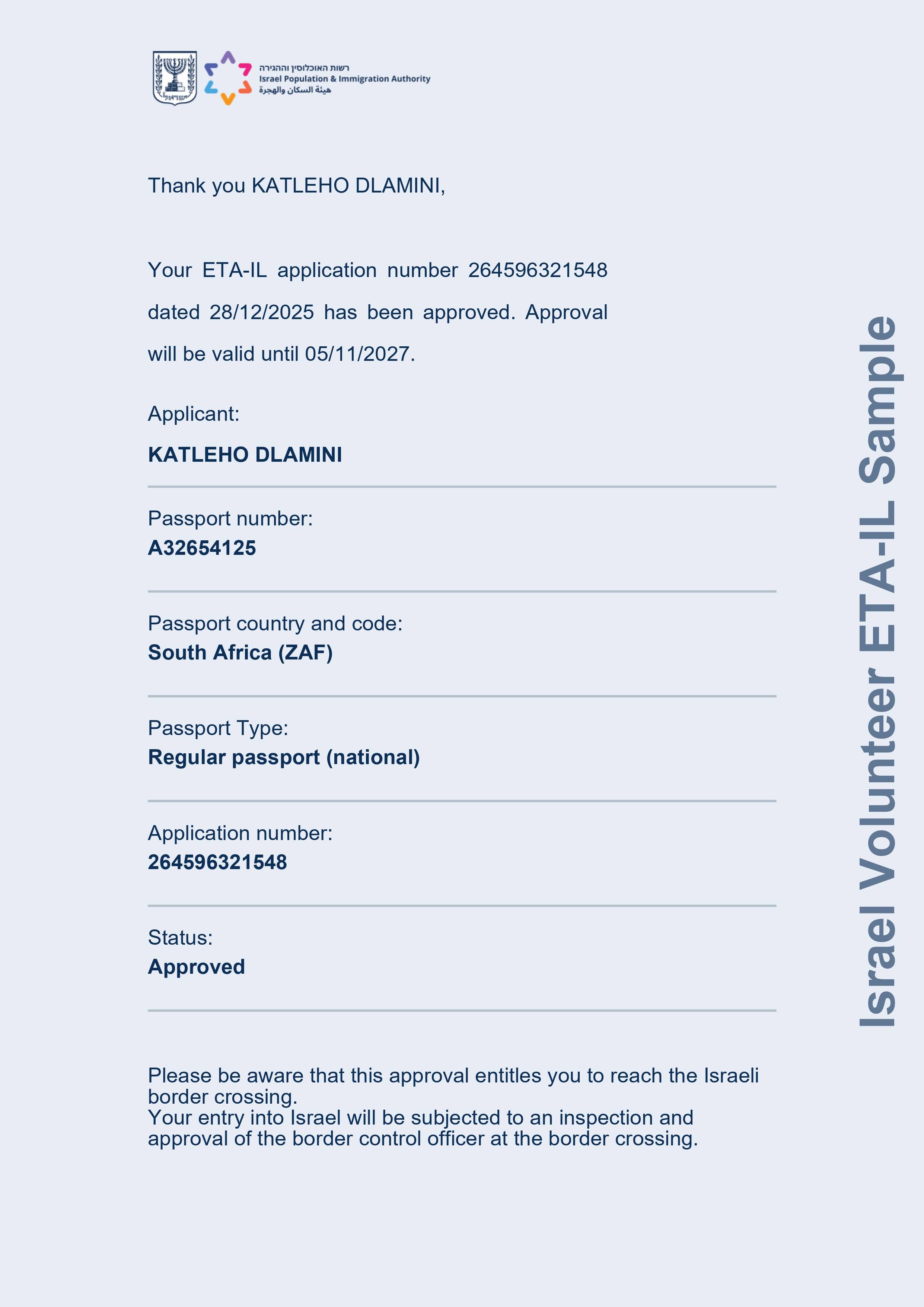 Israel Volunteer ETA-IL