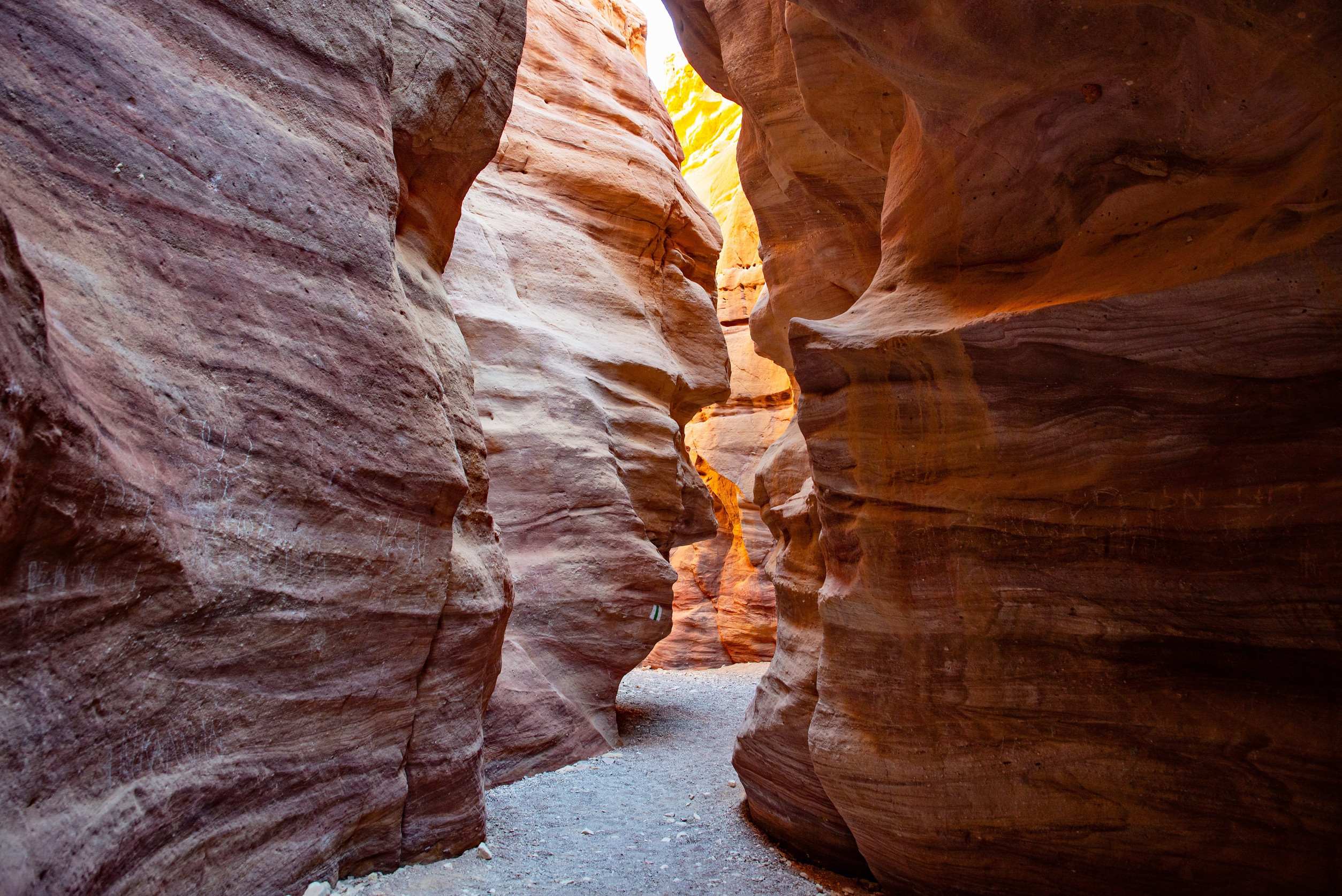 Red Canyon Sandstone Walls Lit By Direct Sunlight From Above