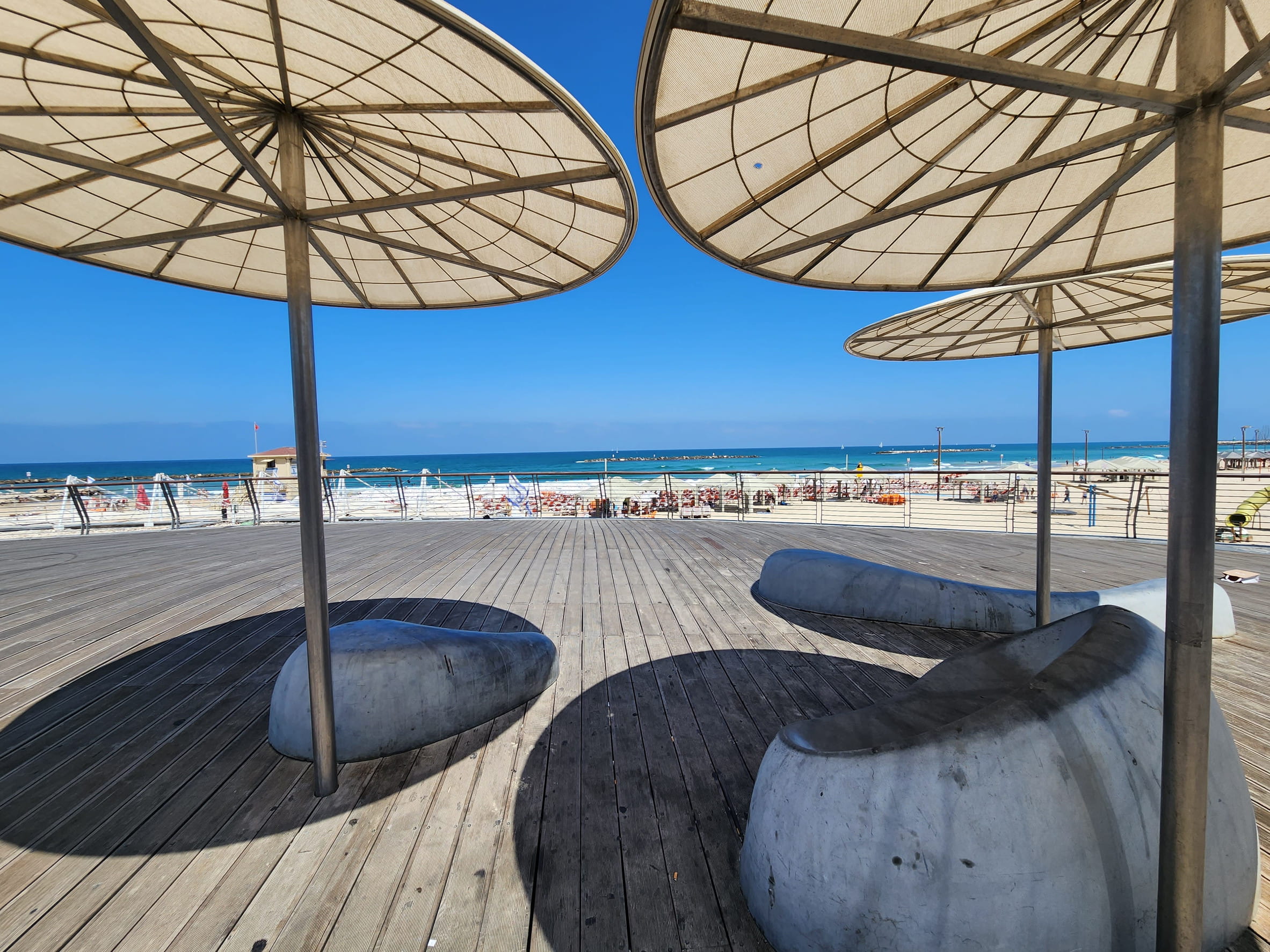 Serene umbrella shade in Tel Aviv Beach