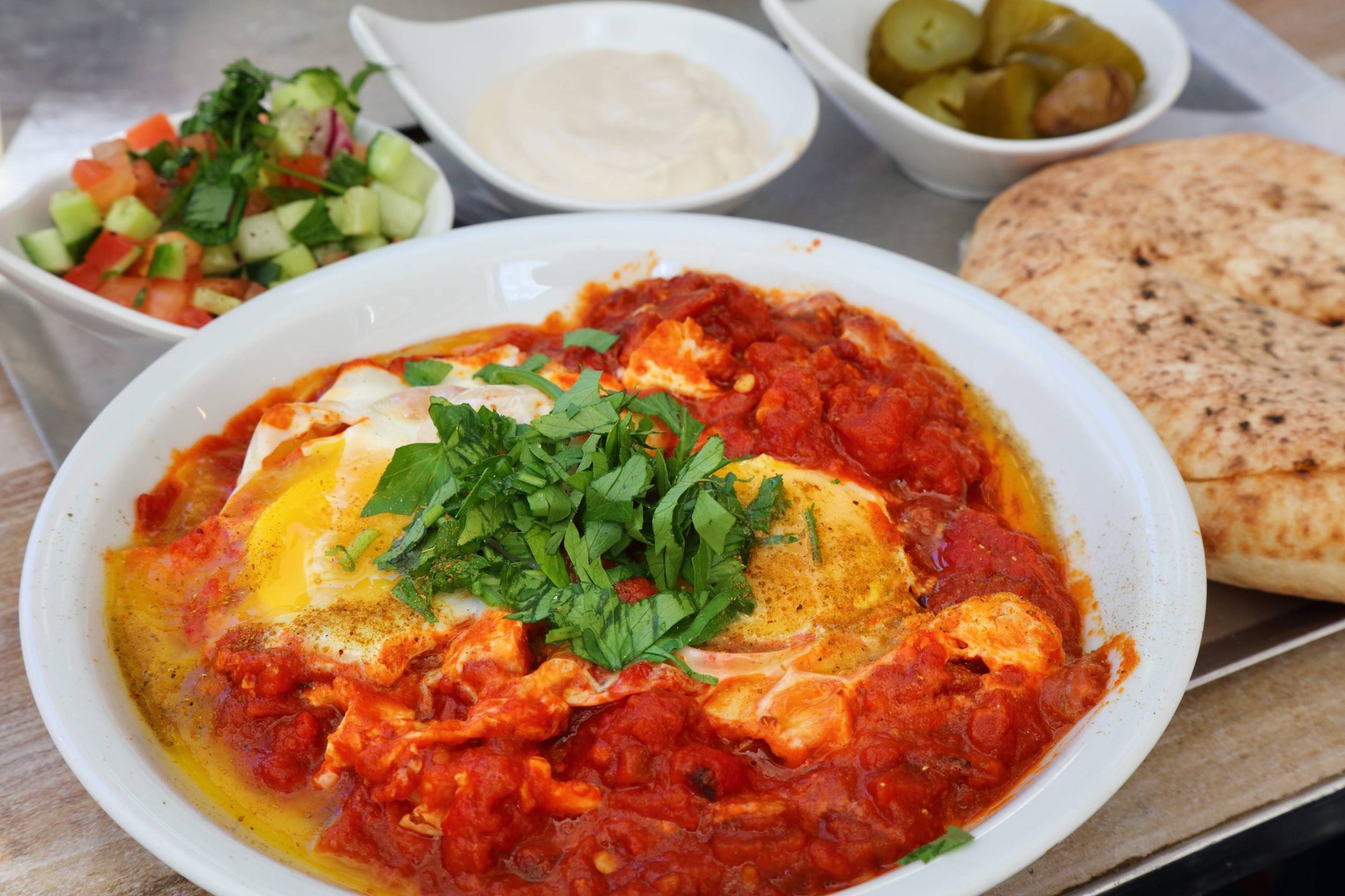 Shakshuka Plate Poached Eggs In Spicy Pan Fried Tomatoes Israeli Cuisine