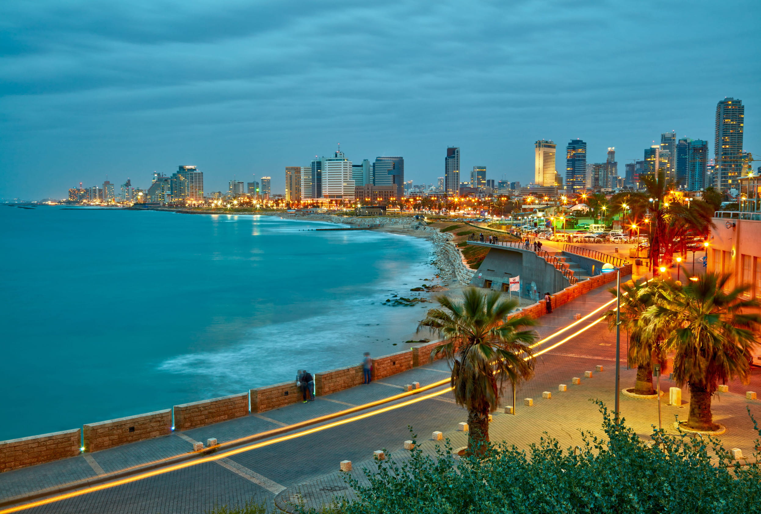 Tel Aviv beach scene after sunset